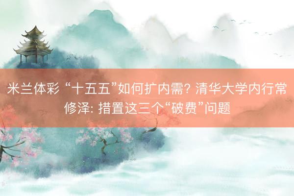 米兰体彩 “十五五”如何扩内需? 清华大学内行常修泽: 措置这三个“破费”问题