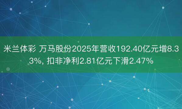 米兰体彩 万马股份2025年营收192.40亿元增8.33%, 扣非净利2.81亿元下滑2.47%